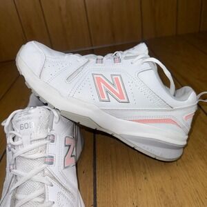 New Balance 608 WX608WP5 White Pink Leather Training Shoes Women's Size 10